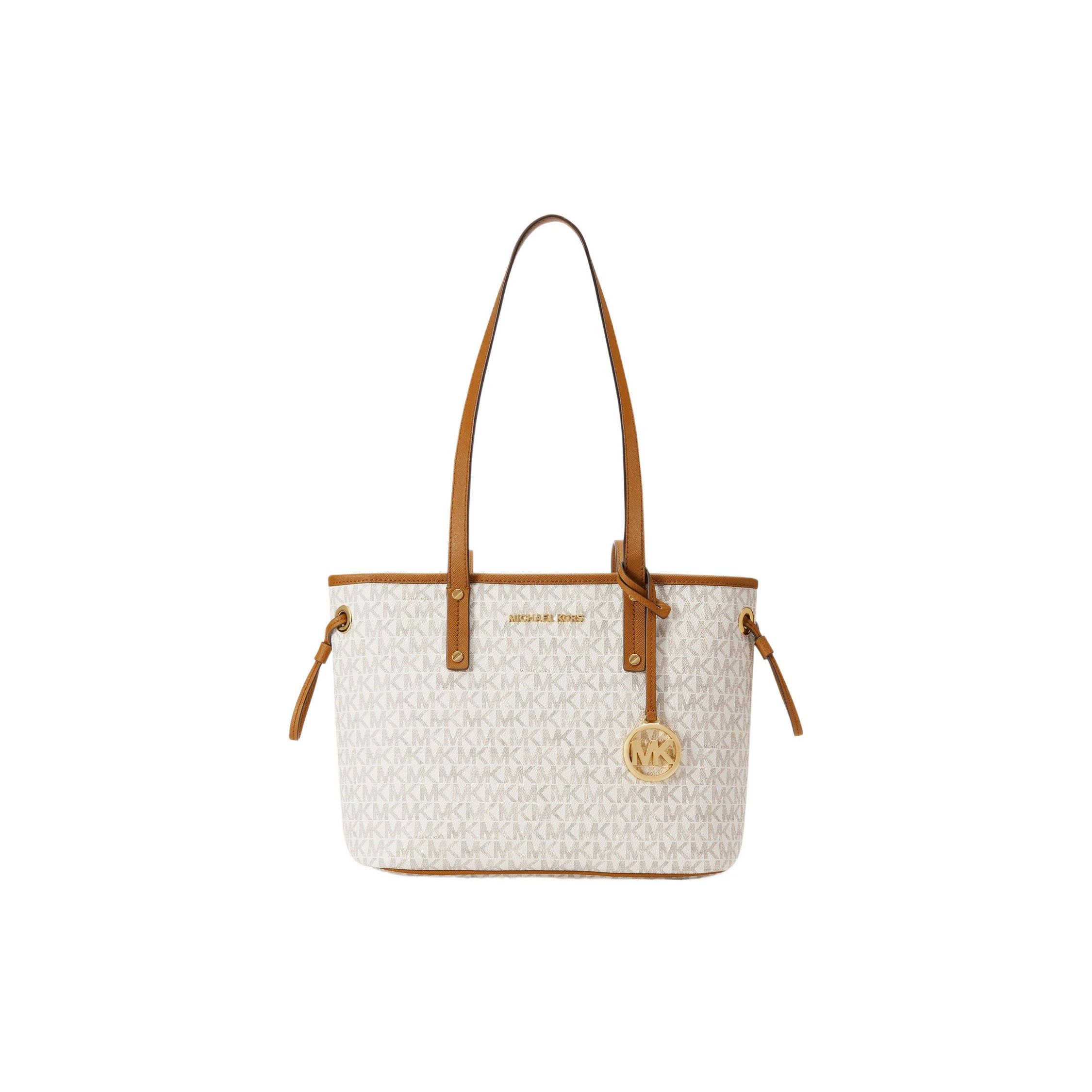 

Michael Kors MK Jet Set Travel Monogram Drawstring Leather Tote Bag Women Tote Bags Vanilla-White 35T9GTVT1V-150 Basic Set (Bag+Dust Bag)
