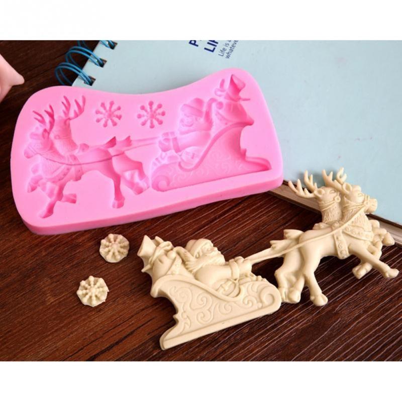 New Christmas Santa Claus Deer Shape Chocolate Candy Jello 3D Silicone Fondant Lace Mold