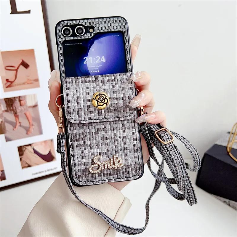 Crossbody Leather Wallet Phone Case for Samsung Galaxy Z Flip 6 5 4 3 Flip6 Flip4 Flip4 Flip3 with Card Holder Protective Cover