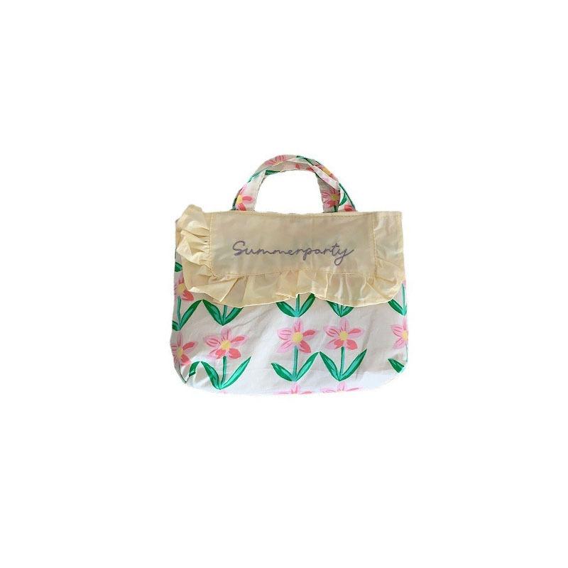 3 New sweet lotus leaf edge bento canvas bag fresh embroidery handbag student handbag spring outing