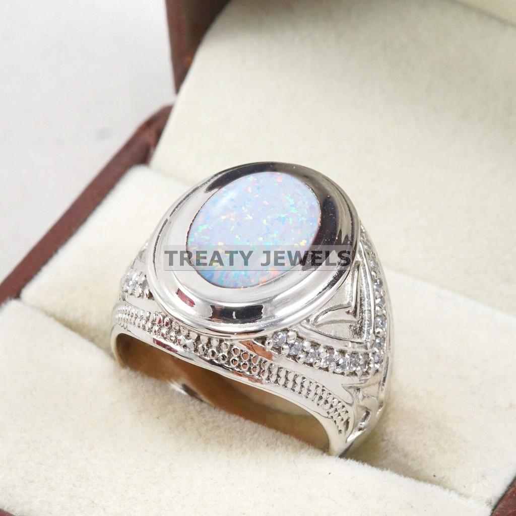 Opal Oval Cut Gemstone With 925 Sterling Silver Ring For Men's #B411 JL375683792285