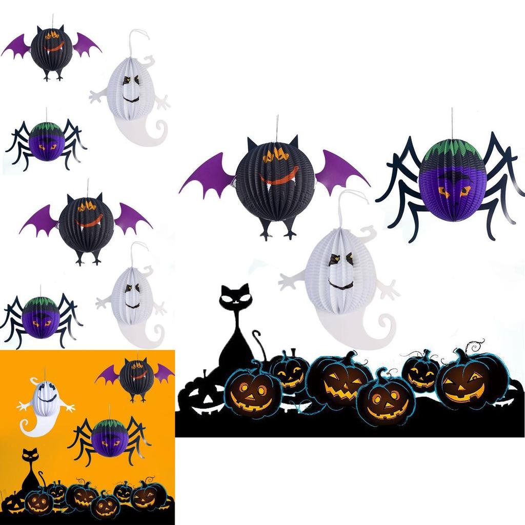 Durable Halloween Paper Lantern Pendant Featuring Realistic 3d Spider Bat Ghost Designs