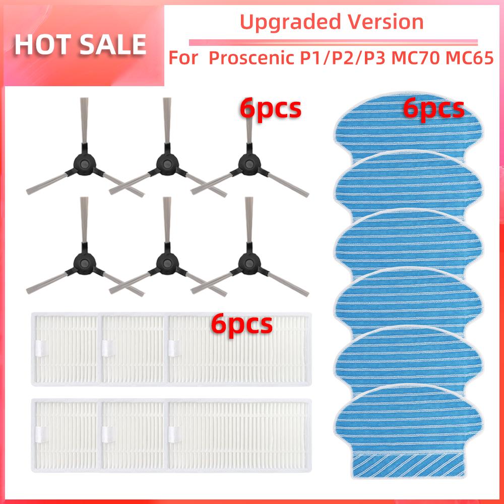 For Proscenic P1 P2 P3 MC70 MC65 Robot Cleaner Vacuum Side Brush HEPA Filter Mop Pad Accessories Replacement Attachment Parts