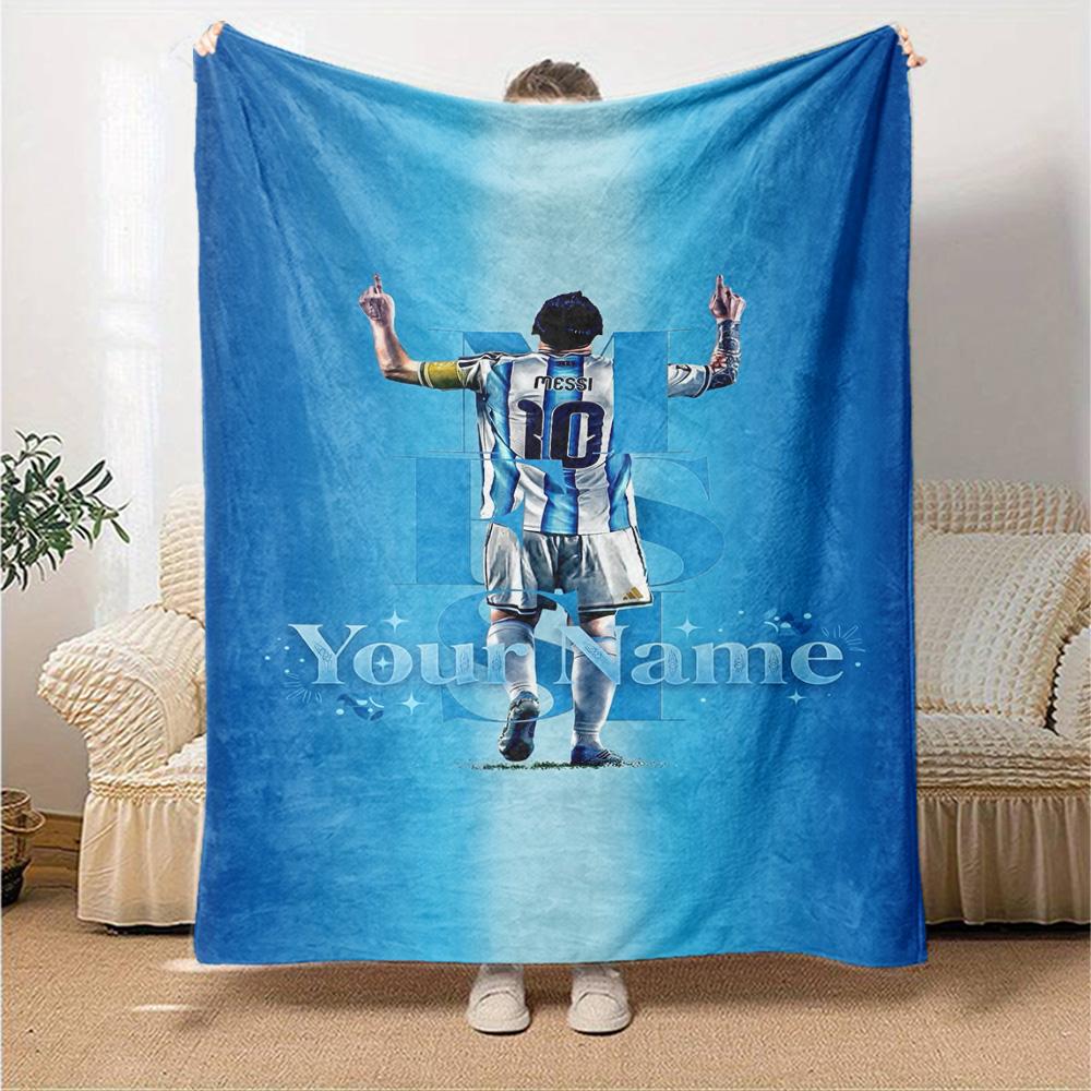 Football Messi Customize Text Blanket Cozy Customizable Blanket Soft Warm Cozy Throw For Bed Seaside Living Room Office Chair Four Seasons Multipurpos
