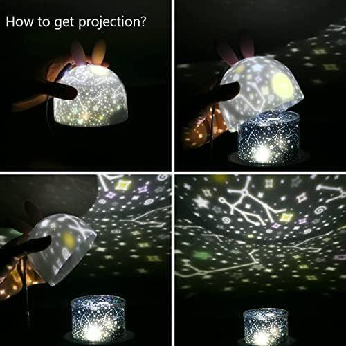 Uraqt veilleuse enfant lampe etoile projecteur, 360°rotation musicale veilleuse + minuterie + télécommande + 6 couleurs, led recharg