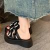 Fashion Summer New Rhinestone Bow Wedge Slippers Women's Fashion Round Toe Open Toe Platform Anti-Slip Wear-Resistant Flats