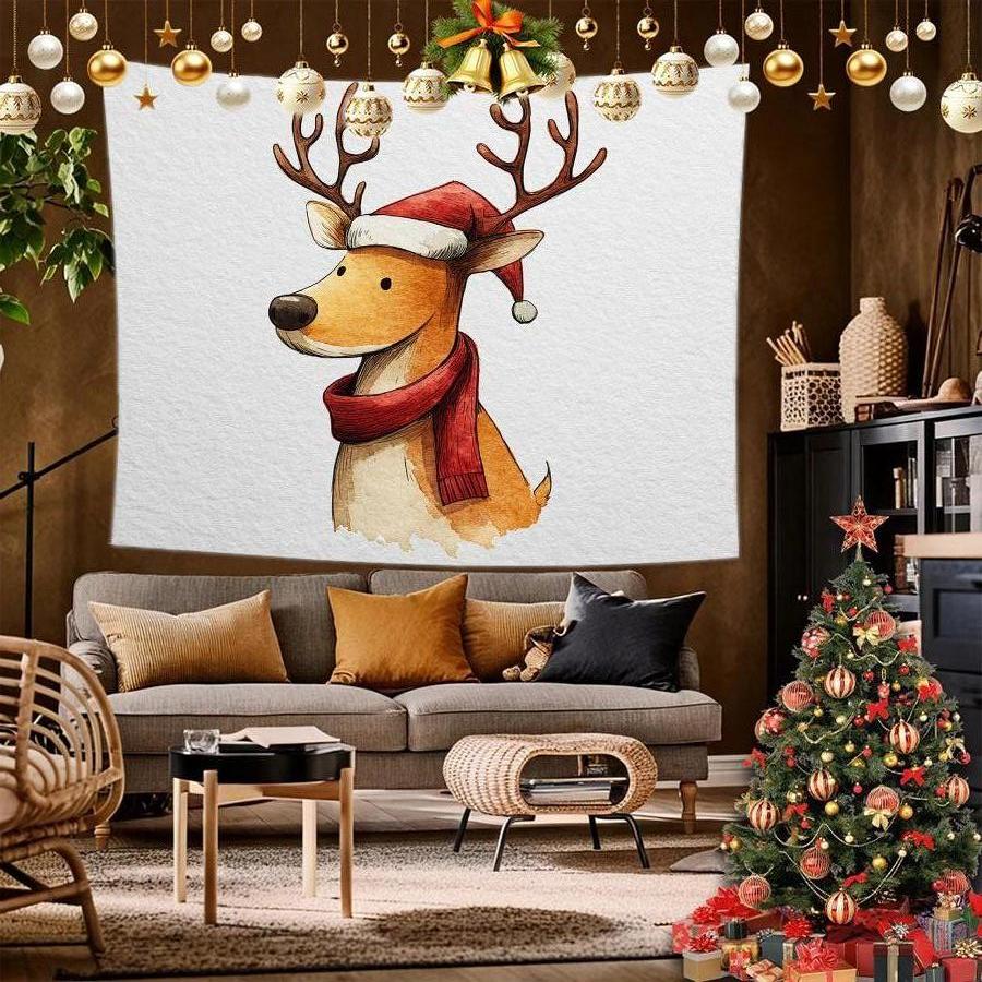 Christmas Cartoon Tapestry Background Cloth Hanging Cloth Bedroom Bedside Decorative Wall Cloth Rental Dormitory Tapestry