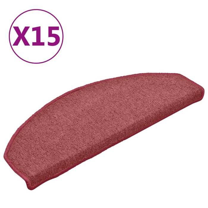 VidaXL Tapis d'escalier 15 pièces 65 x 24 x 4 cm Bordeaux Demi-rond Grand 322373