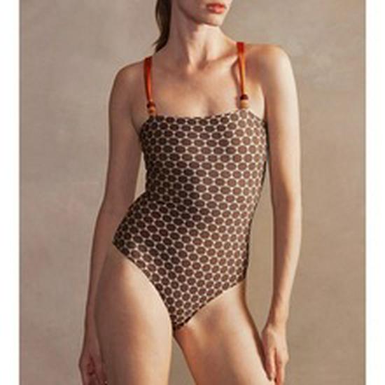 2024 European & American Women's Enamel Print Ruffle Swimsuit Set