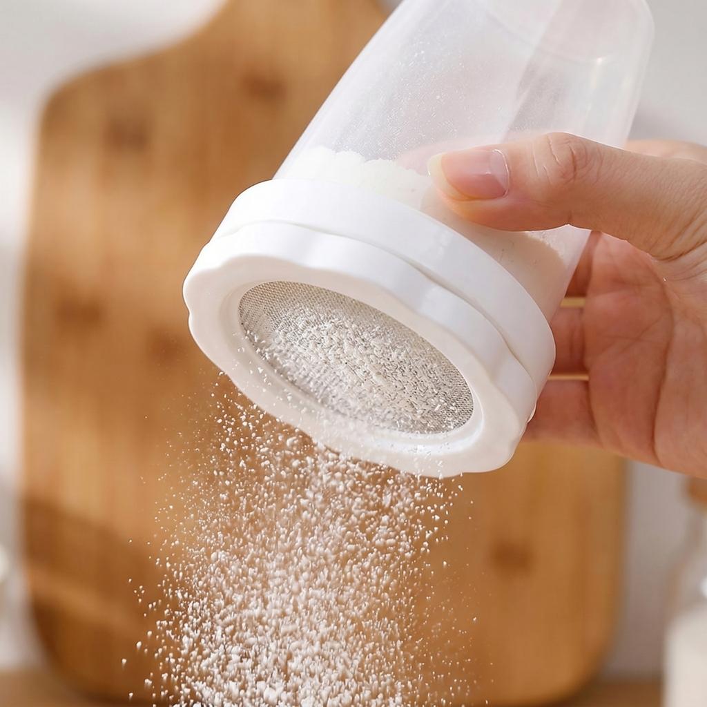 Household Flour Sifter Dispenser with Removable Lid for Baking Powder Sugar Cocoa and Dry Ingredients Storage