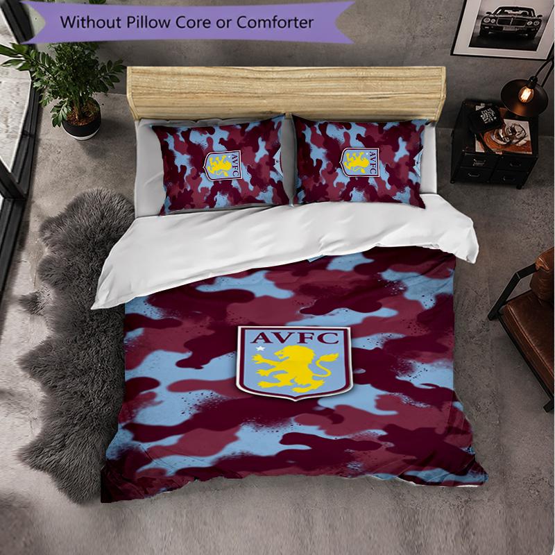 Set Biancheria da Letto Aston Villa Football 3 Pezzi Morbido Set Copripiumino con Federe Set Decorazione Camera da Letto per la Casa