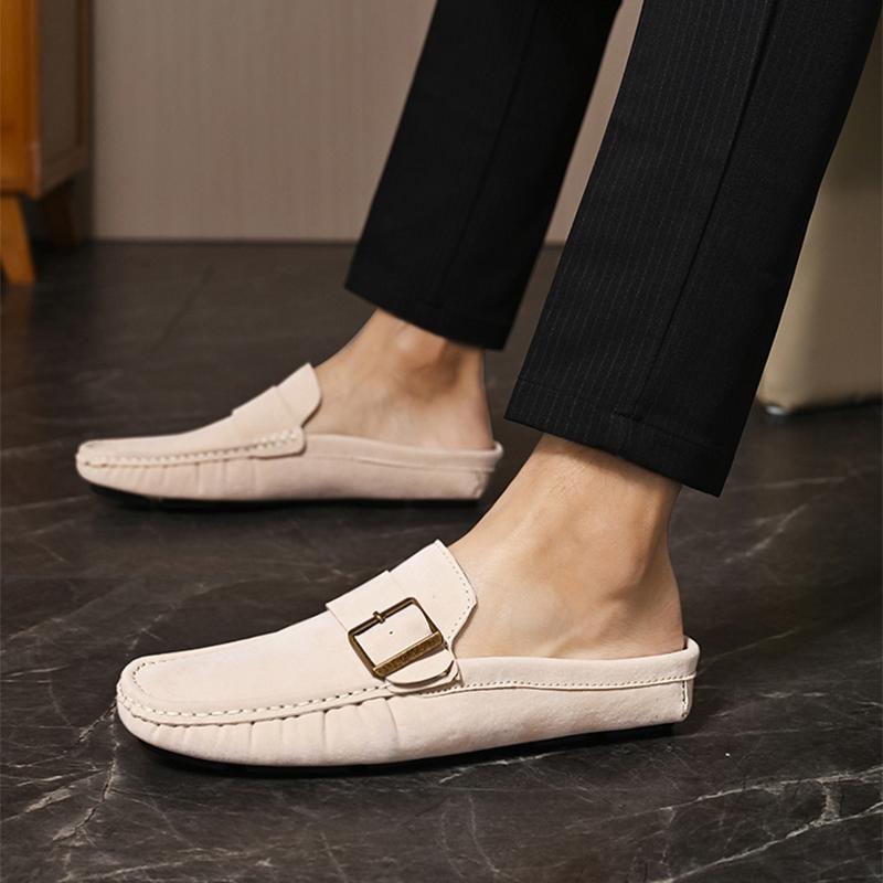 Luxury Designer Trend Men's Suede Leather Half Shoes For Men Mules Sandals Casual Shoes Slides Monk Strap Loafers Slippers