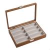 Sunglasses Organizer WoodenGrain Sunglass Box with Glass Lid 8Compartment Storage for