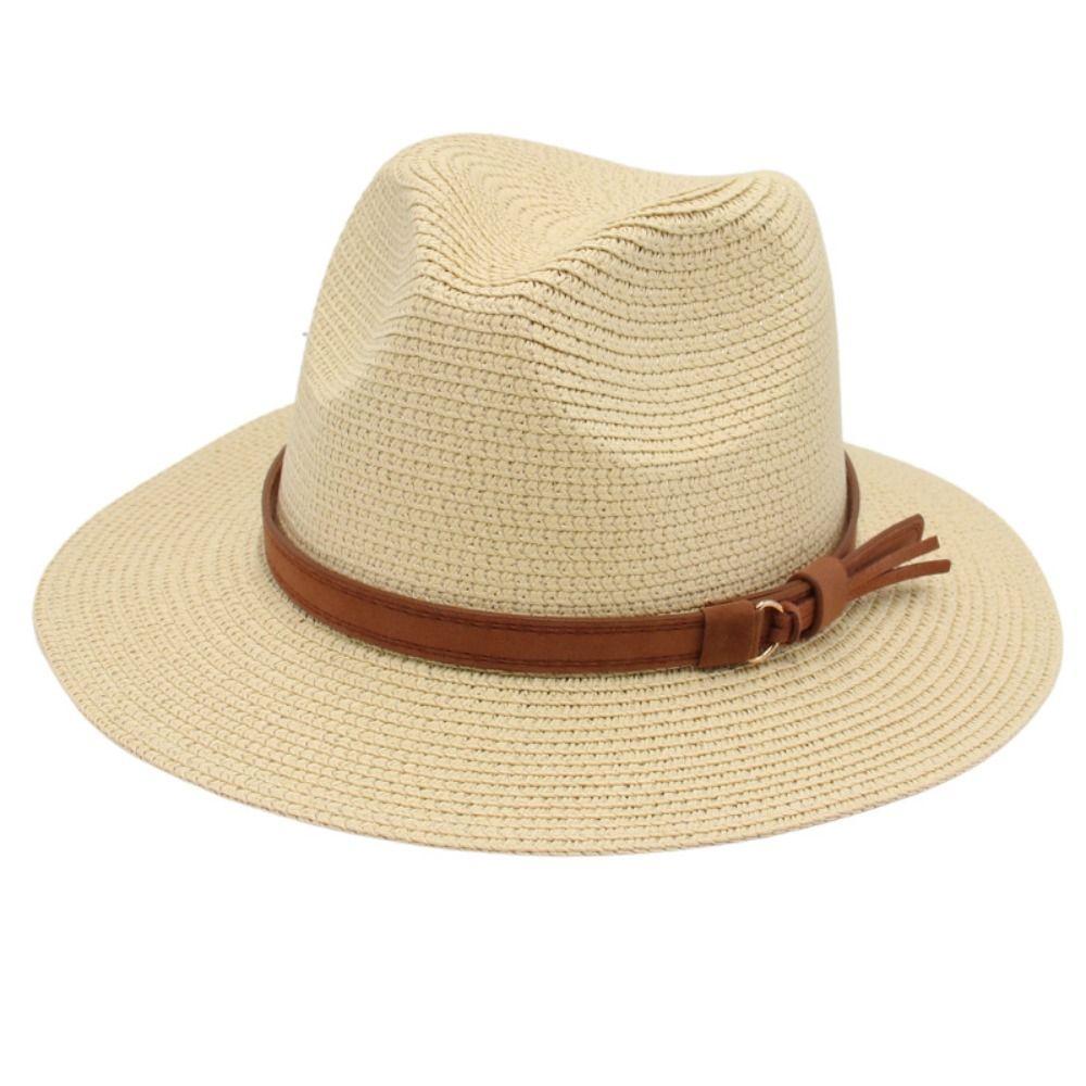Summer Straw Woven Hat Wide Brim UV Protection Beach Panama Hat Soft Breathable Fedora Sun Hat