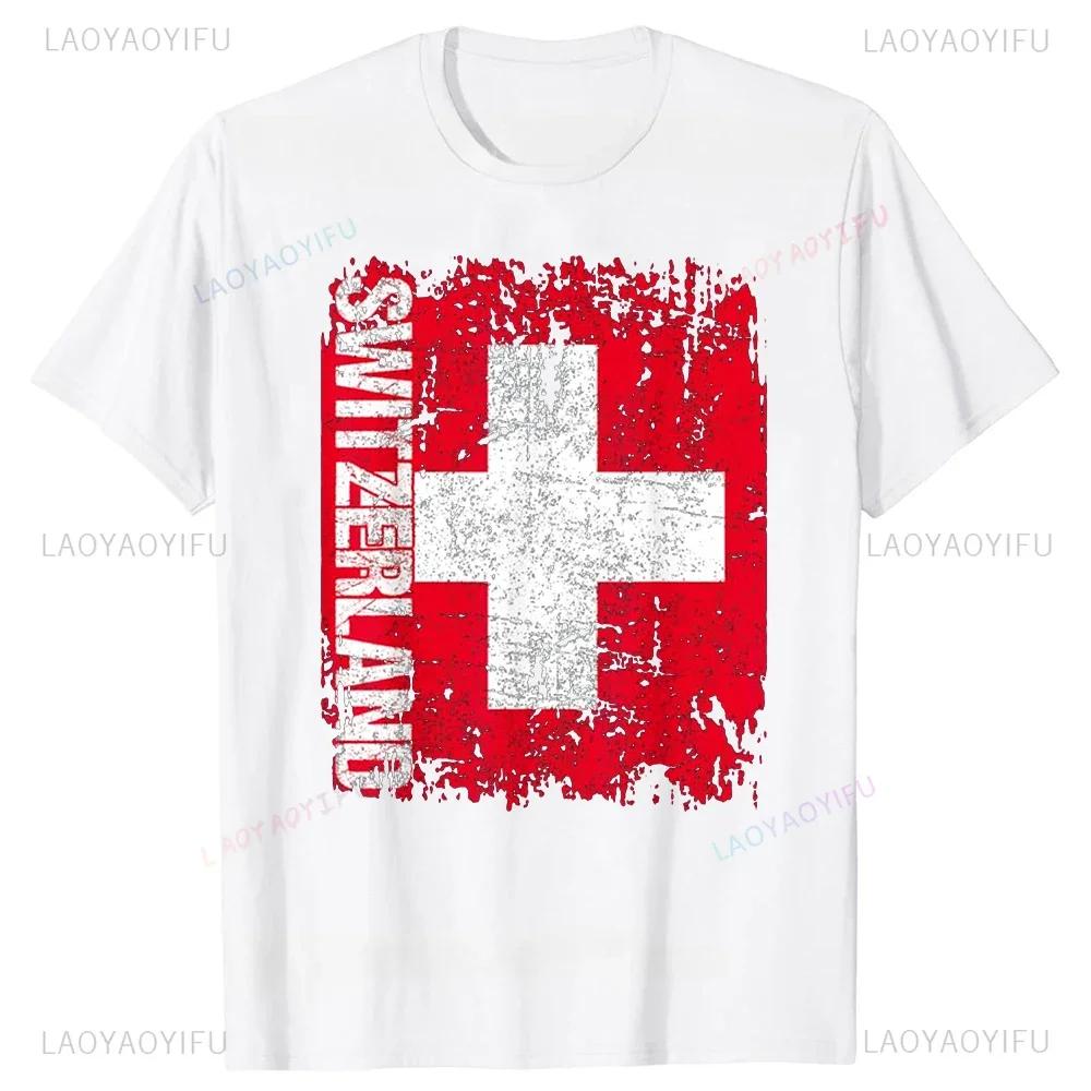 Super Swiss Proud Switzerland Flag T Shirts Man ShortSleeve Fashion Hipster T Shirt Clothing Casual Summer Basic Loose Tee