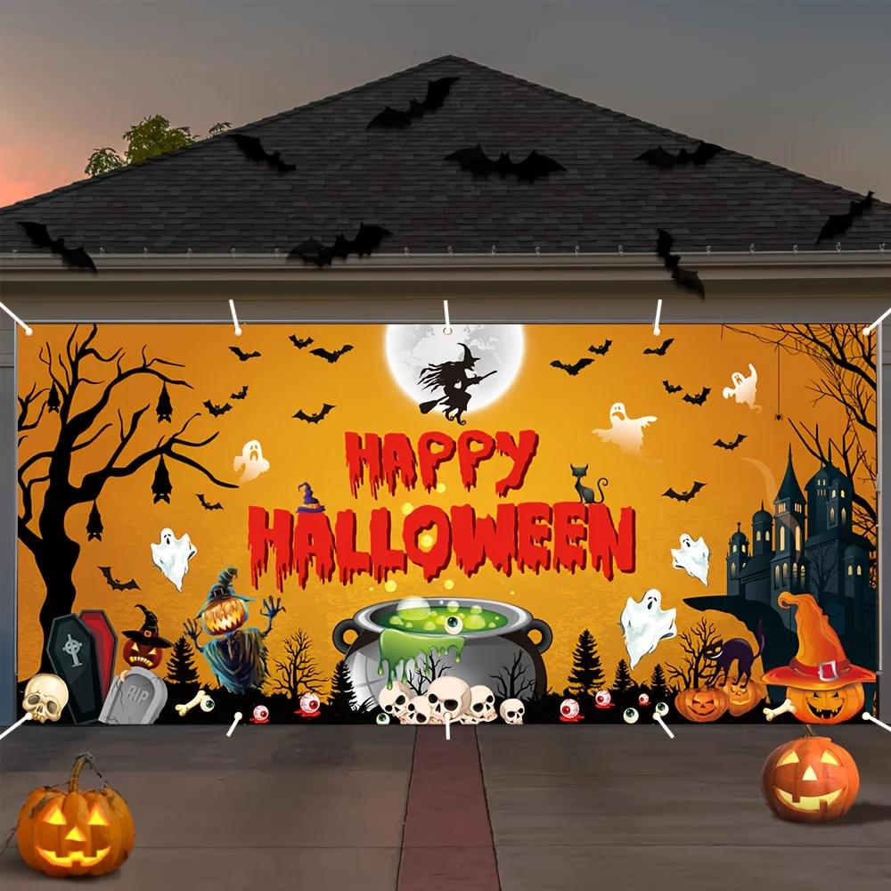 Halloween Garage Door Banner Decoration, Multi-purpose Halloween Happy Witch Potion Ghost Patternzyc