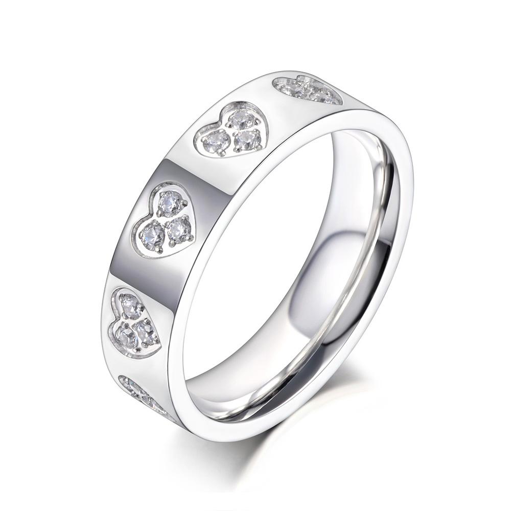 JeeMango 316L Stainless Steel White CZ Crystal Wedding Ring For Women Fashion Heart Imitation Diamond Jewelry R23025