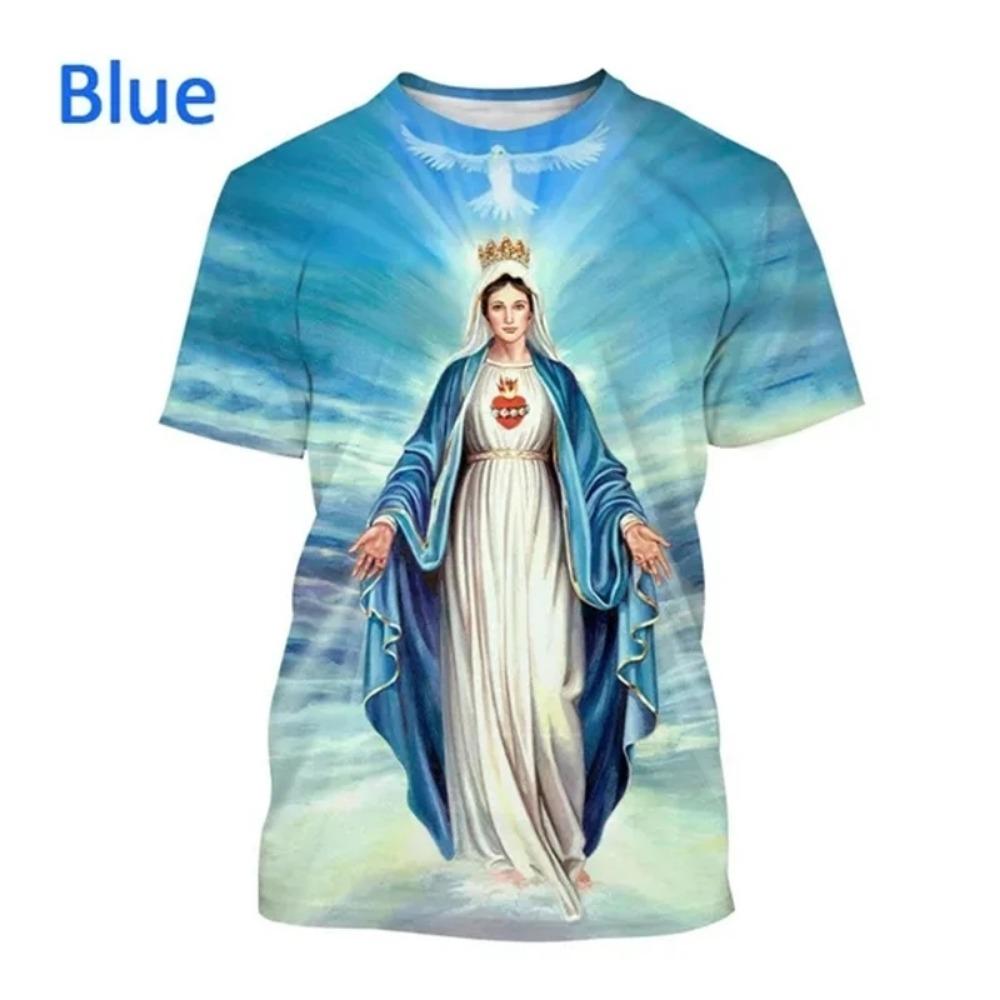 Summer Fashion Virgin Mary 3D Printing Christian Mother Of God Pattern Short Sleeved Unisex Street Faith Casual T-Shirt