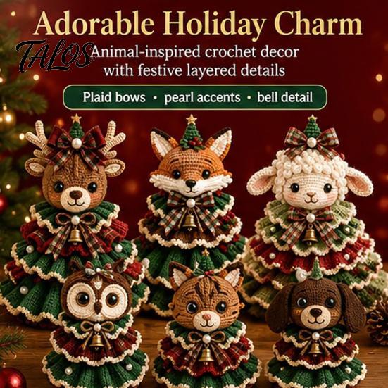 Handmade Birthday Gift Ideas Animal Xmas Tree Crochet Kit, Christmas DIY Cute Desktop Holiday Decorations Highland Cow Forest Craft Kit for Beginners,