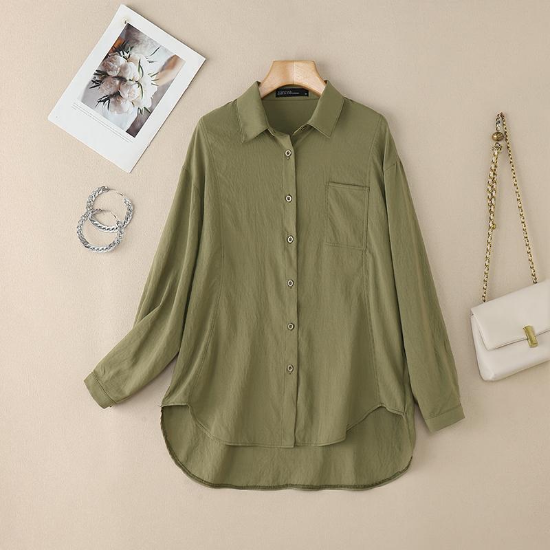ZANZEA Women Turn Down Collar Loose Casual Long Sleeve Blouse