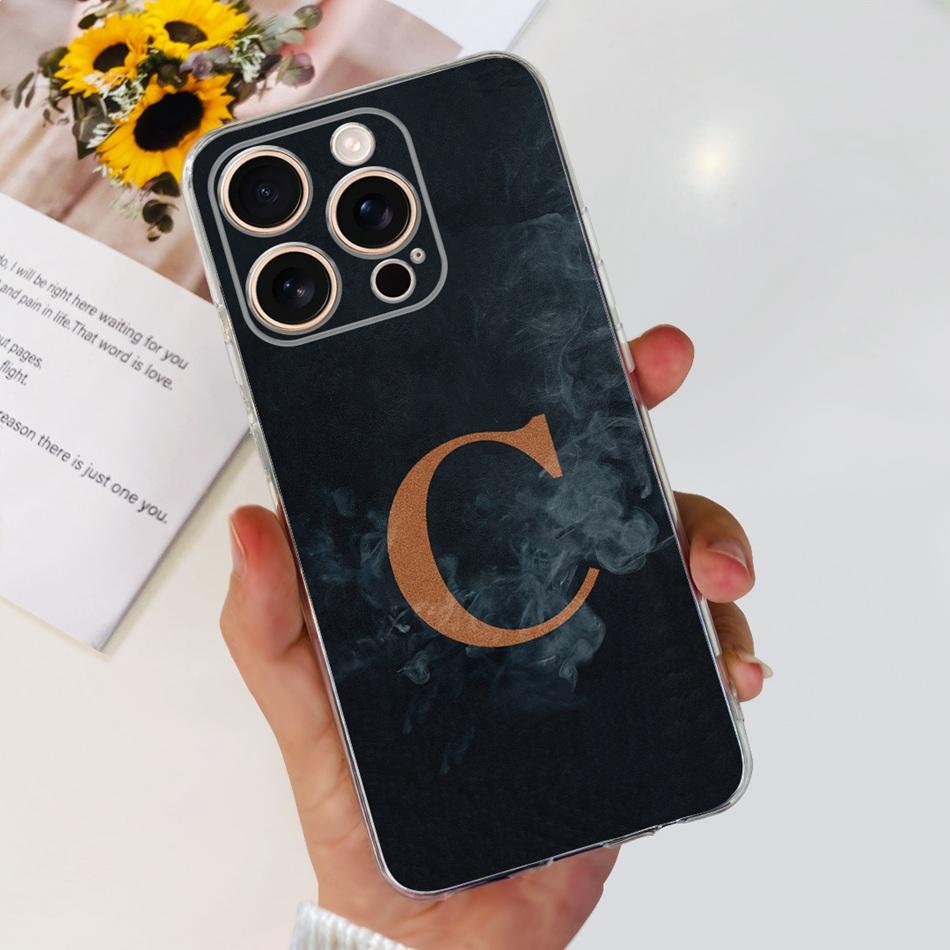 For iPhone 16 Pro Max iPhone16 Pro Fashion Initial Letter Case For iPhone 16Pro 16ProMax Clear TPU Soft Silicone Phone Cases