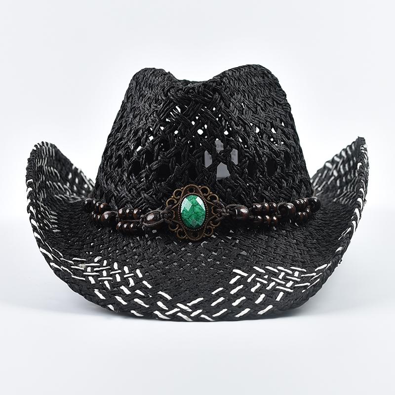 

Summer Bohemian Straw Hat Women Men Panama Cowboy Hats Outdoor Hollow Out Travel Sun Hat One Size чёрный