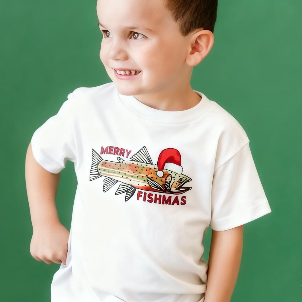 Merry Fishmas Child Tee Funny Kids Christmas Tshirt Christmas Traditions Tops Fish Graphic Printed T-shirt Boy Xmas Short Sleeve