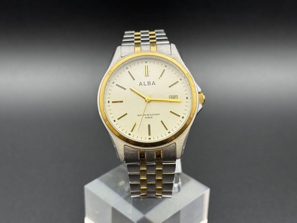 [USED] ALBA Analog Wristwatch, Silver/Gold, Battery Replaced, Working Condition