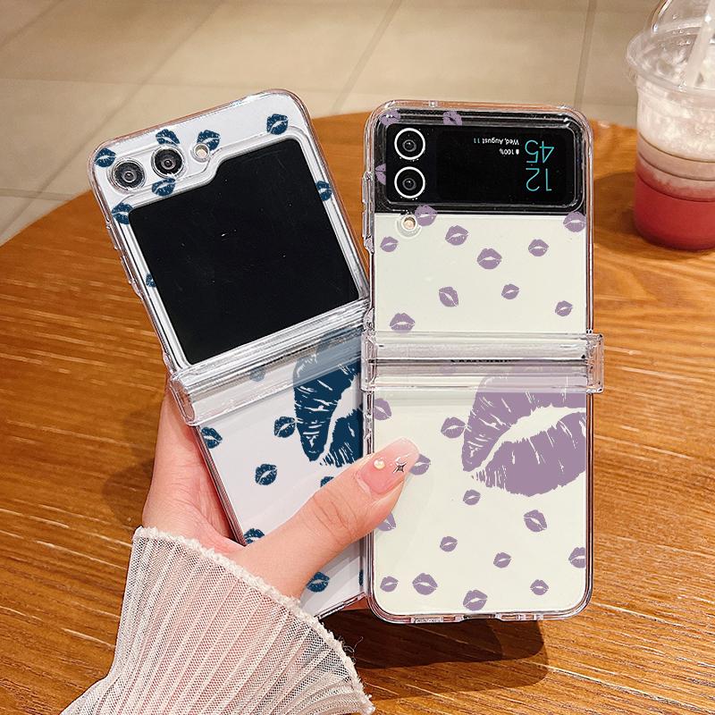 

Для Samsung Z Flip5 Flip4 Flip3 Lip Print Clear Pc Hard 3 шт. Складной тонкий противоударный чехол Samsung Z Flip5 серый