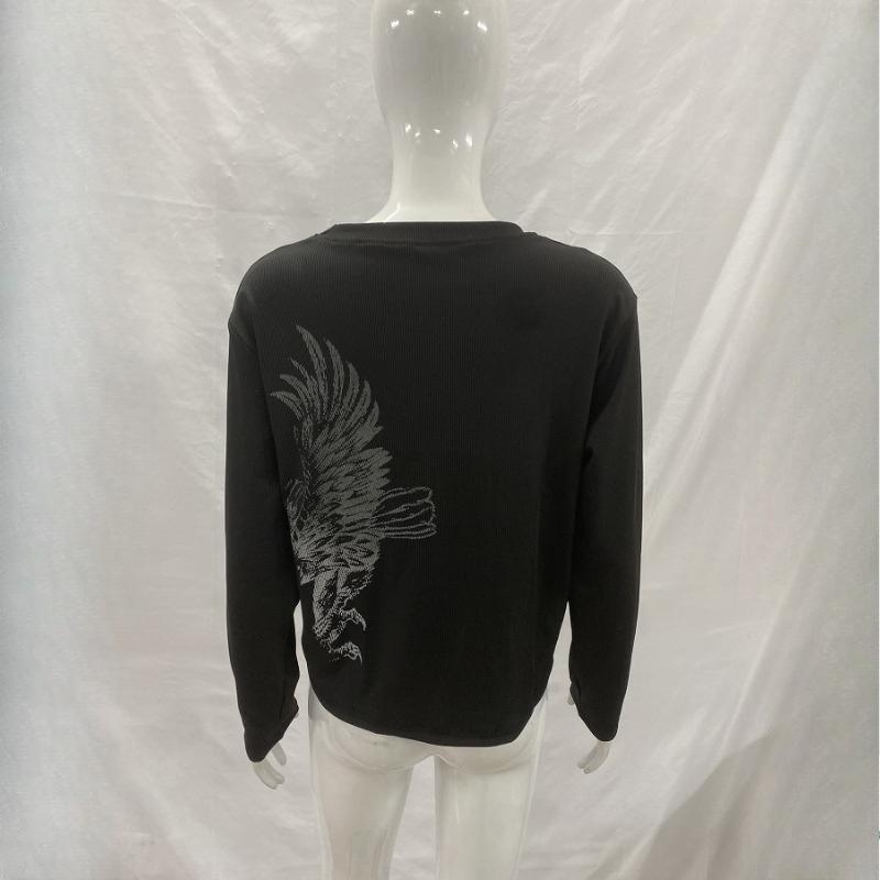 Europäisches und amerikanisches Y2K personalisiertes dunkles bedrucktes Rundhals-Langarm-Retro-Streetwear-Trend-Oberteil