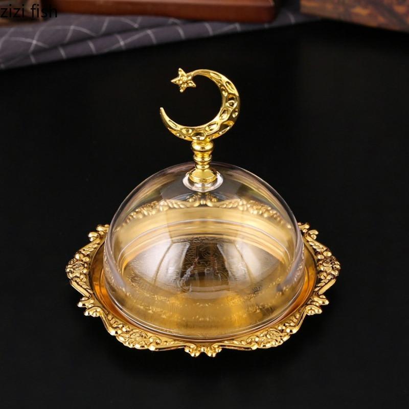 Metal Dessert Plate Transparent Acrylic Cover Dim Sum Dish Pastry Plate Bread Plates Fruit Tray Salad Bowl Snack Bowl Candy Dish