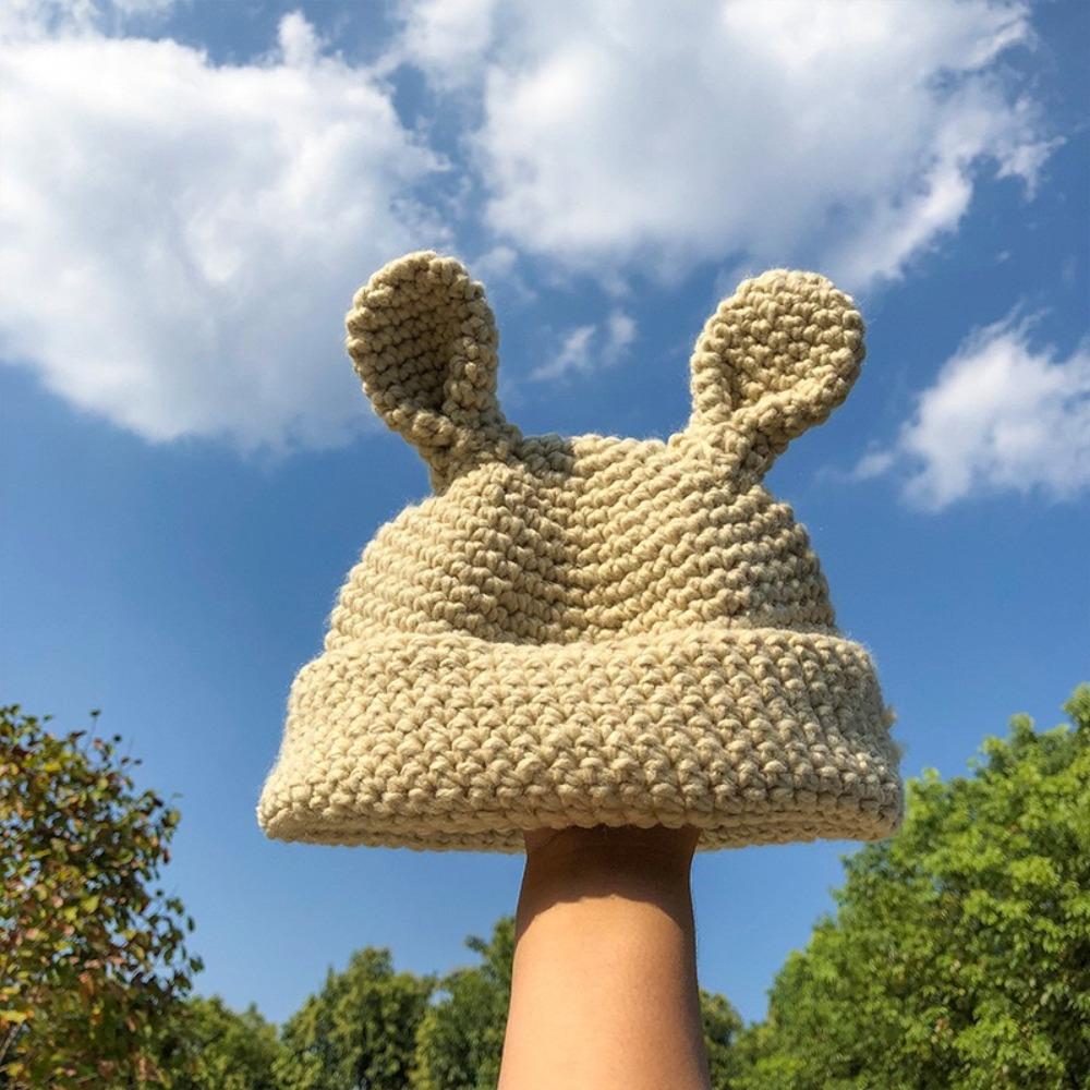 with Ears Cartoon Skullies Beanie Crochet Knit Cap Cute Winter Knitted Hat  Men Women