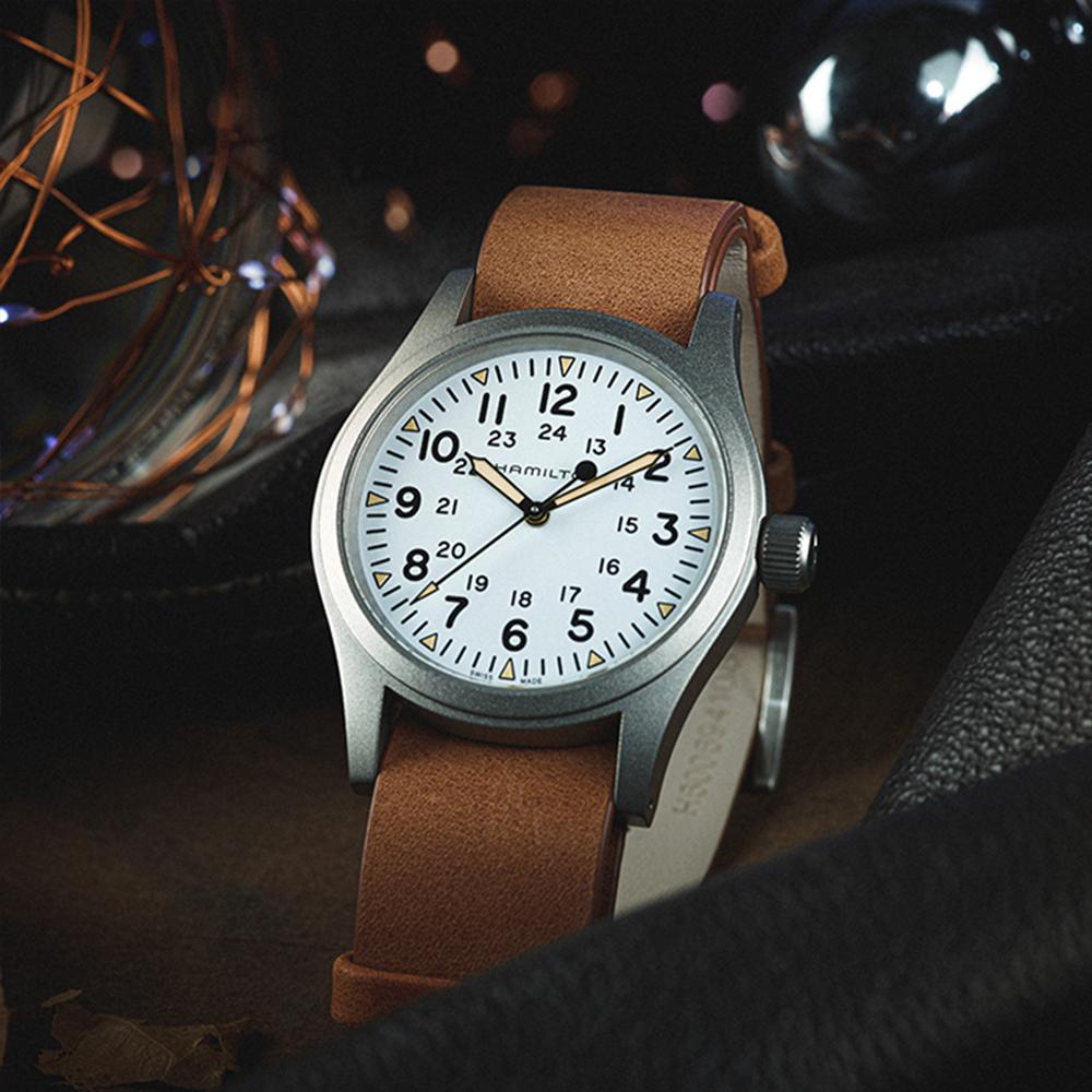 Hamilton H69439511 Khaki Field Mechanical 38mm White Dial Brown Leather Strap Men's Watch