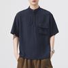 Summer Cotton and Linen Shirt Japanese Retro Men's Short-sleeved Shirt American Trendy Mid-sleeved Shirt