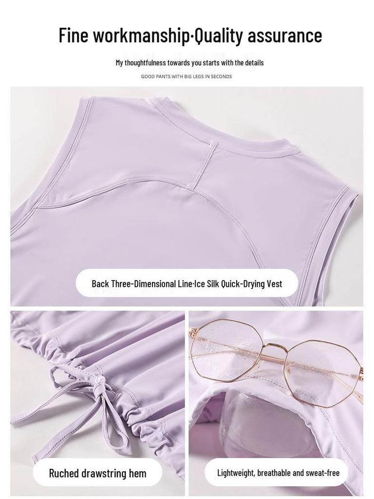 Women's Black Sun Protection Sportswear Set: Summer Quick-Dry Fitness Top & High-Waisted Wide-Leg Pants