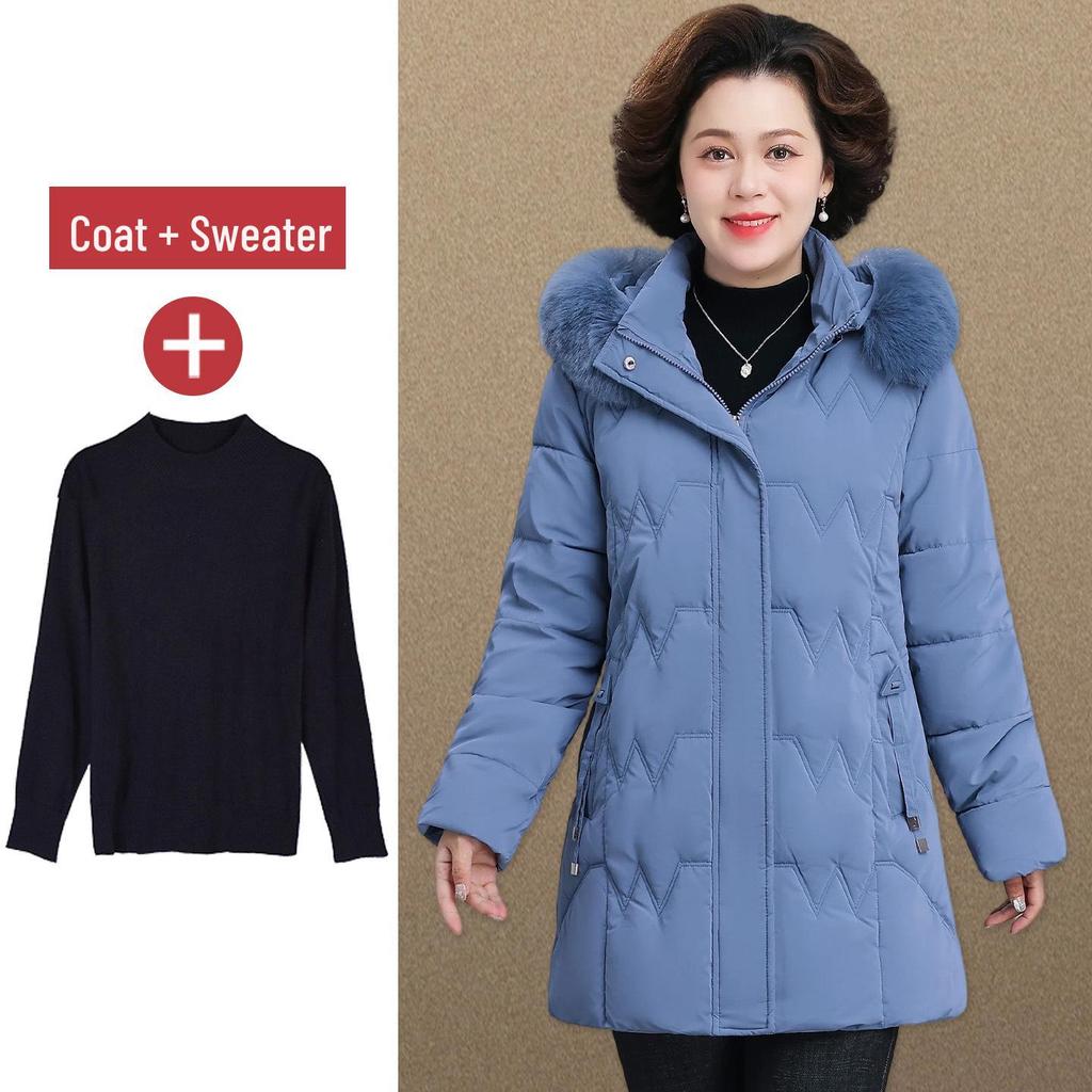 2025 Women's Stylish Hooded Mid-Length Winter Coat: Warm, Cotton-Padded Jacket for Middle-Aged and Elderly