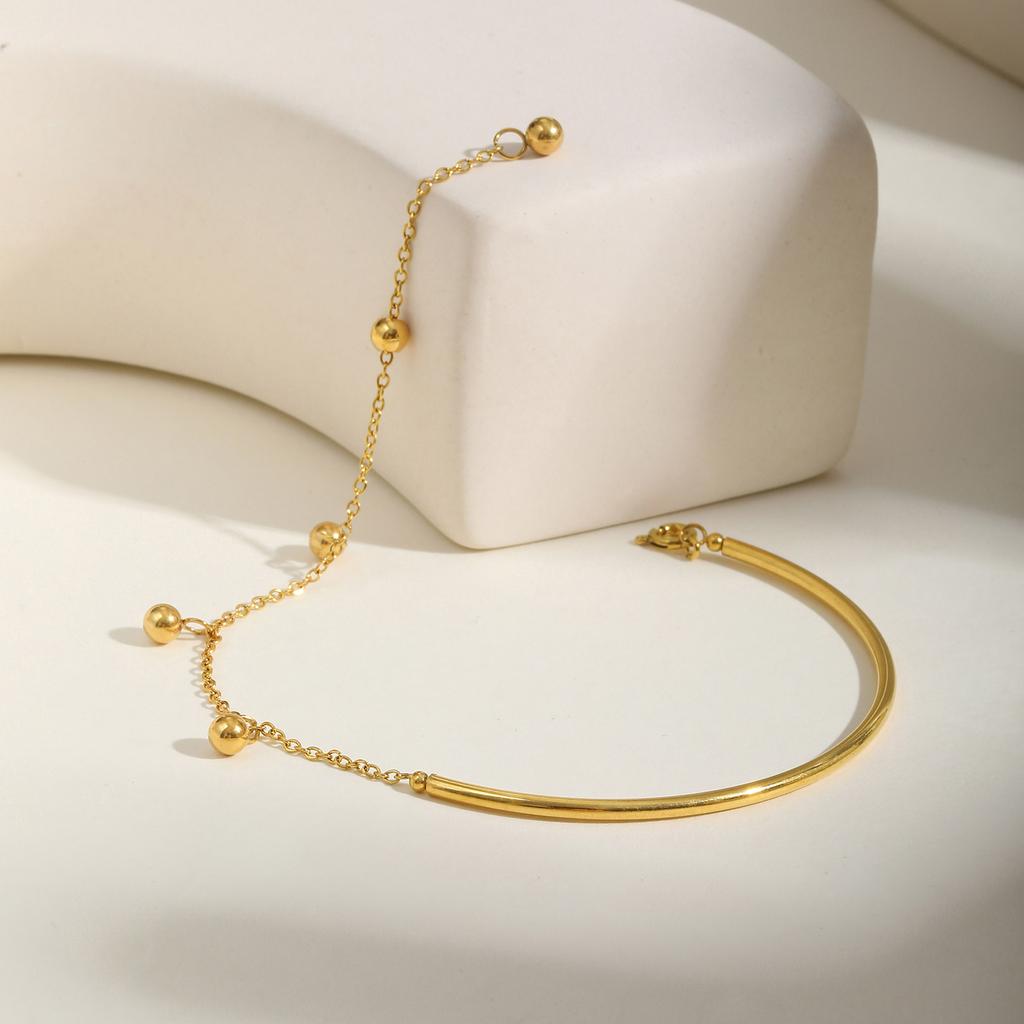 Minimalist Ball Semi-circle Bracelet for Women,Flat Cross Chain Stainless Steel Bracelets,Waterproof Jewelry Gift