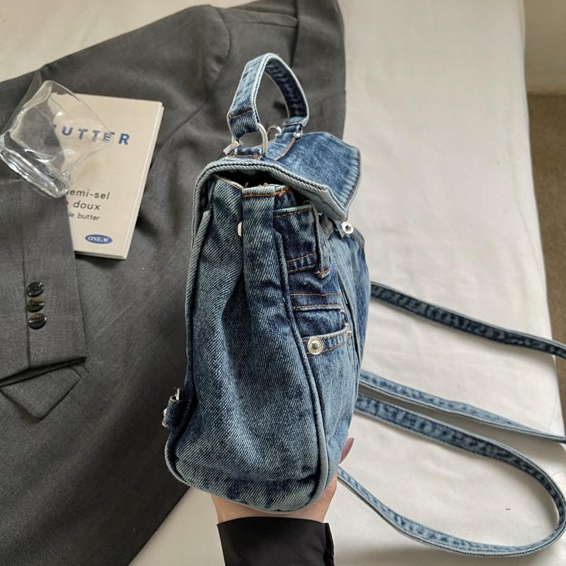 Stylish Denim Handbag Mini Backpack with Detachable Strap and Front Pockets for Casual Wear