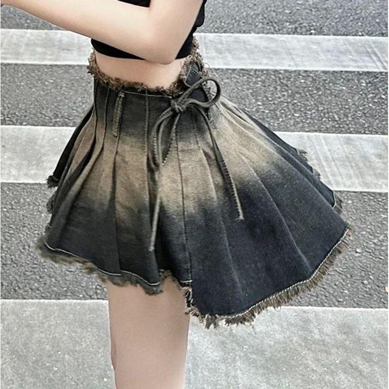 

High Waisted Irregular Skirt with Straps High Waist Lace-up Asymmetrical Skirt Blue XXL