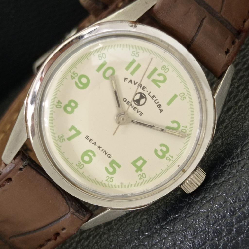 SWISS VINTAGE FAVRE LEUBA SEA KING HAND-WINDING MENS SIGN CASE WATCH a702025-5 R208-a702025