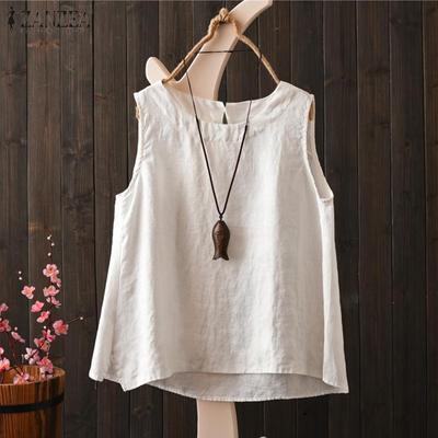 Women Casual O-neck Solid Color Sleeveless Tank Tops