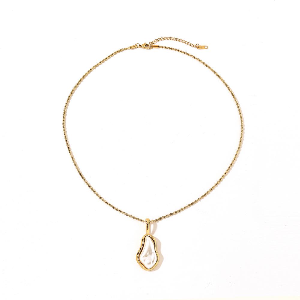 18k Gold Plated Titanium Steel Baroque Pearl Necklace - Trendy, High-End, Fade-Resistant, Stainless Steel, Women's European & American Style.