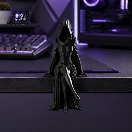 Creative Gifts for Gothic Fans Hooded Faceless Witch Sculpture Sitting Lady Dark Aesthetic Mysterious Woman Statue Figurine 3D Printed Ornament Home