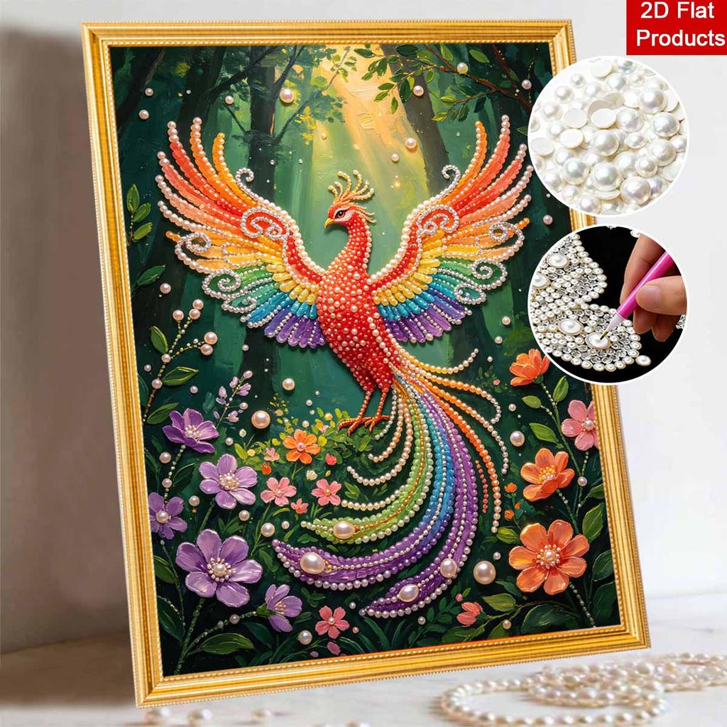 This Phoenix Pearl Painting Kit Features 5D Pearls and a Mosaic Art Style. Designed for Vibrant Home Wall Decoration.