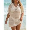 Plus-size Women's Beach Cover-up Polo-neck Top Loose Woven Shirt Sexy See-through Bikini Outerwear