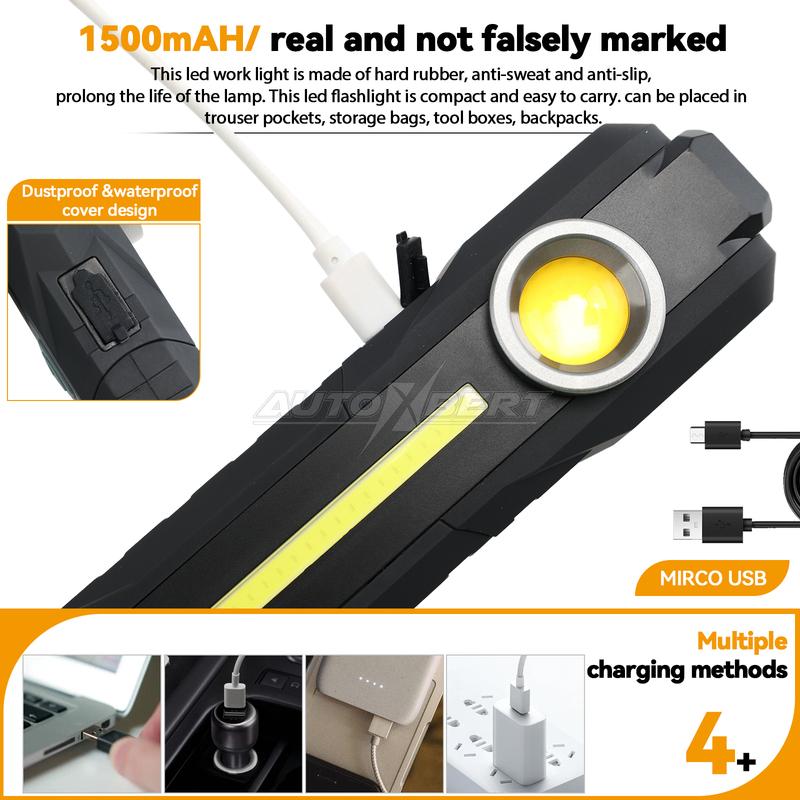 LED Rechargeable Magnetic COB Torch Handheld Inspection Lamp Cordless Worklight Portable Work Lights Shockproof Flashlight 6inch