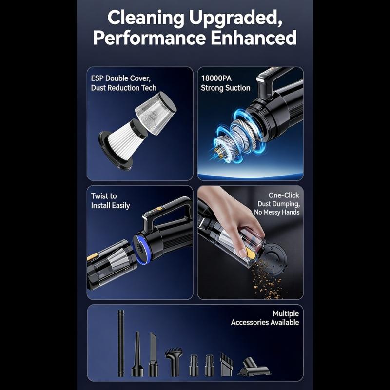 Vacuum Cleaner Cordless Vacuum Brushless Motor Car Vacuum Cleaner 17000PA Portable Cleaner Rechargeable Air Duster