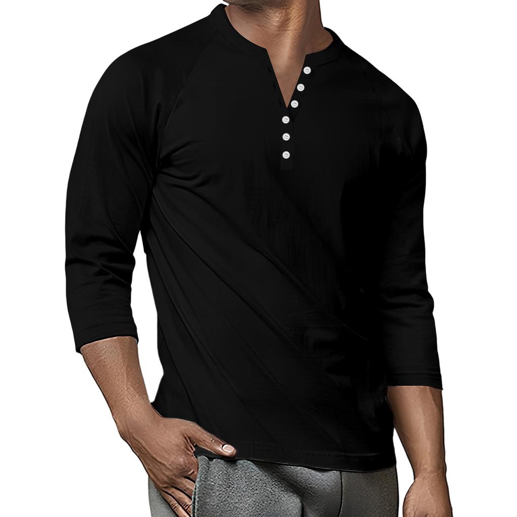 Herrskjorta med kontrastfärgad raglanärm i 3/4 längd