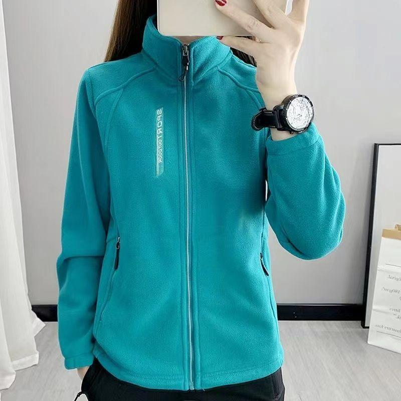 Autumn and Winter Polar Fleece Jacket Women's Fleece Plus Velvet Thickened Stand-up Collar Cardigan Outdoor Sports Warm Sweater Top