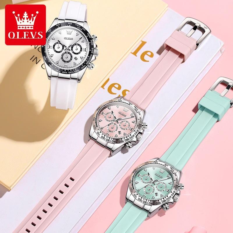 OLEVS Damenuhr Silikonarmband Luxusmarke Original Quarz Uhr für Frauen Automatisches Datum Wasserdicht Chronograph Damenuhr